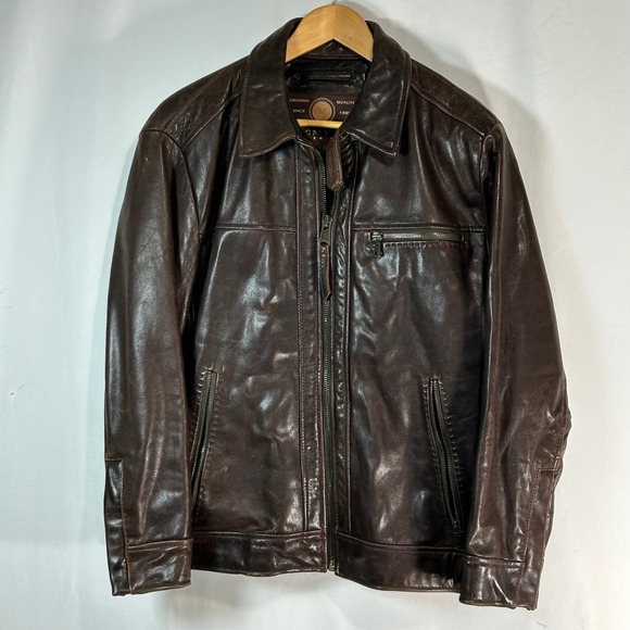 Marc New York Andrew Marc Jackets & Blazers - Marc New York Men's Brown Leather Jacket Moto Zip Up Distressed XL